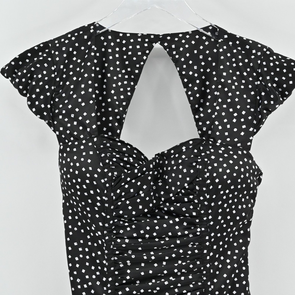 Vtg Y2k Guess Pin Up‎ Dress Size 0 Rockabilly Polka Dot Retro Black White Ruched - Picture 11 of 16